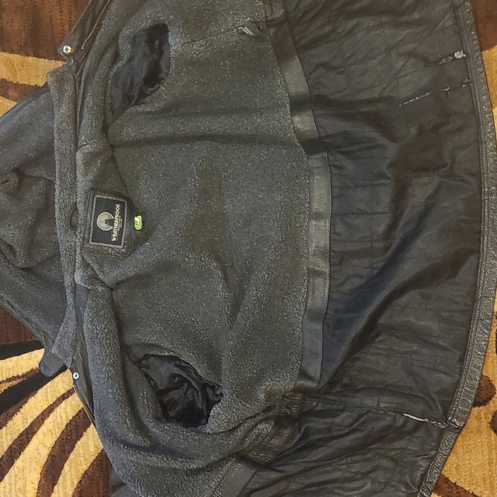 Vintage black leather heavy coat. Need new zipper.